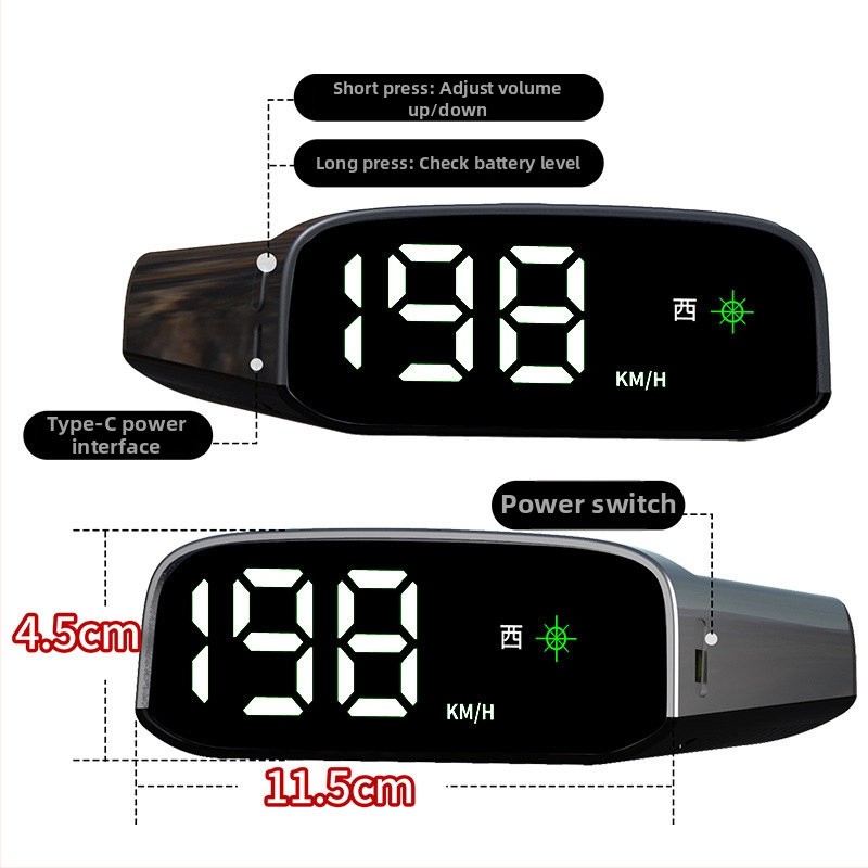 Automobilný solárny HUD displej - LCD HUD displej, GPS vstup, solárne napájanie, ABS+PC materiál, hmotnosť 0,15 kg