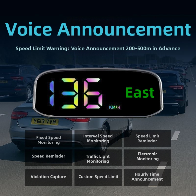 Automobilný solárny HUD displej - LCD HUD displej, GPS vstup, solárne napájanie, ABS+PC materiál, hmotnosť 0,15 kg