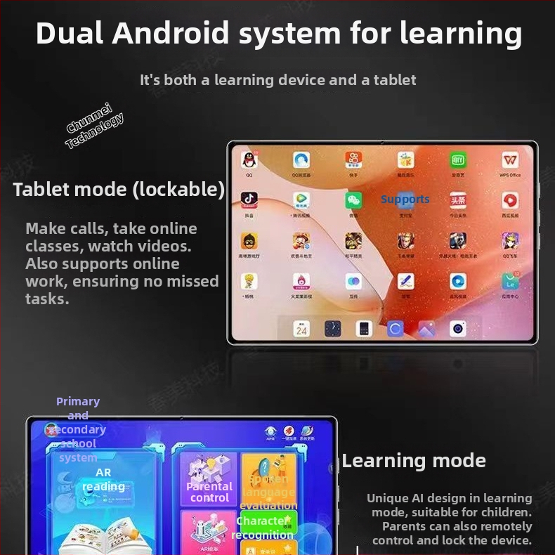 Zábavný tablet s 2K displejom, osemjadrový ARM 1,5 GHz, 128 GB pamäť, Android, dvojitá kamera