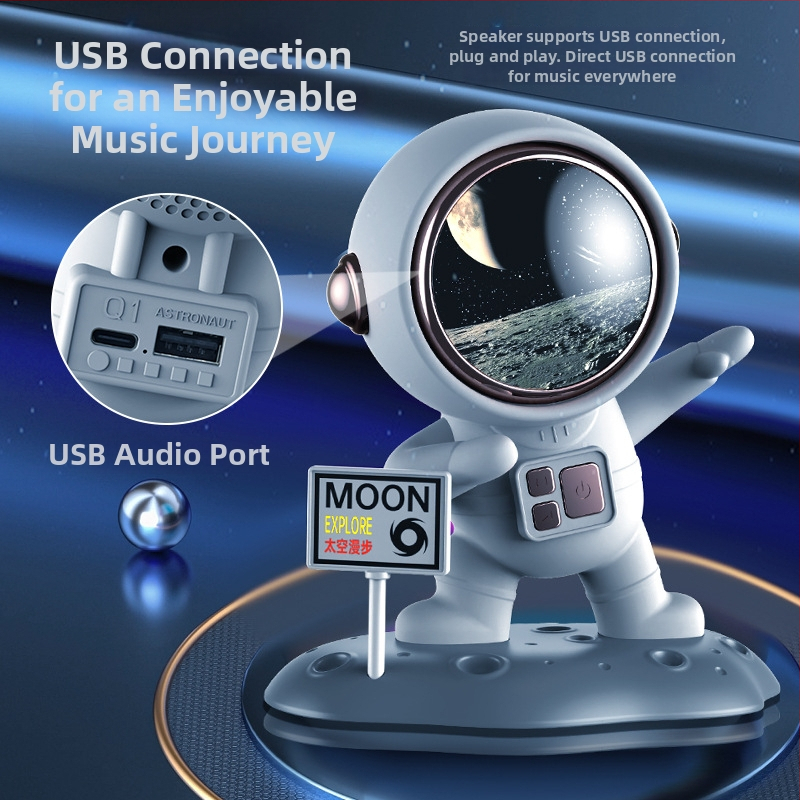Astronaut Bluetooth zvučnik – 5W izlaz, Bluetooth 5.0, ugrađena baterija 1000–1200 mAh, frekvencijski raspon 20 Hz–20 kHz, domet 5 m, stolna dekoracija