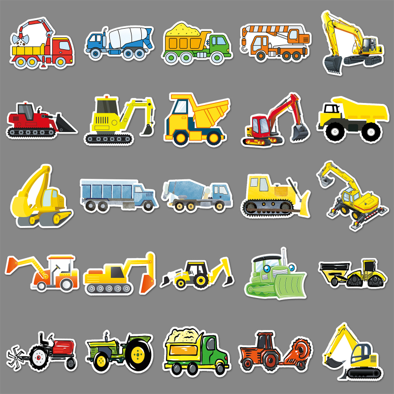 Set od 50 naljepnica s inženjerskim vozilima – karikature za skuter, prtljagu, prijenosno računalo, auto i motocikl. Marka Li Lei; samoljepljivo: Da; Proces: tisak, offset tisak; Težina po komadu: 30 g; Stil: Lovable wind
