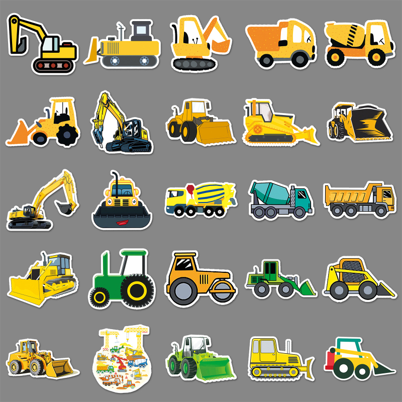 Set od 50 naljepnica s inženjerskim vozilima – karikature za skuter, prtljagu, prijenosno računalo, auto i motocikl. Marka Li Lei; samoljepljivo: Da; Proces: tisak, offset tisak; Težina po komadu: 30 g; Stil: Lovable wind