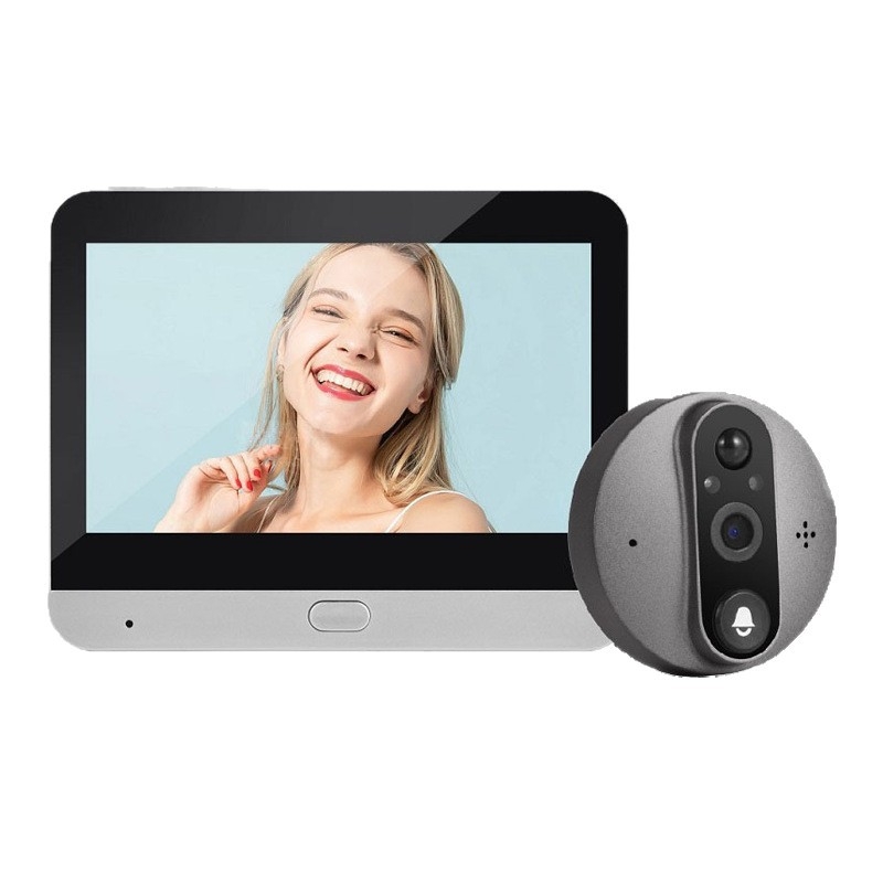 Interfon de ușă cu cameră vizuală și ecran, model Smart Cat Eye, reîncărcabil, 5V, pentru uz casnic, vilă și apartament
