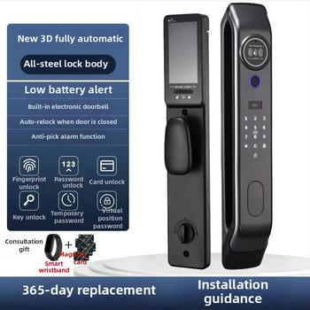 3D arcfelismeréses intelligens ajtózár, 100 ujjlenyomat tárhely, távoli videó interkom, látható macska szem, akár 100000 feloldás