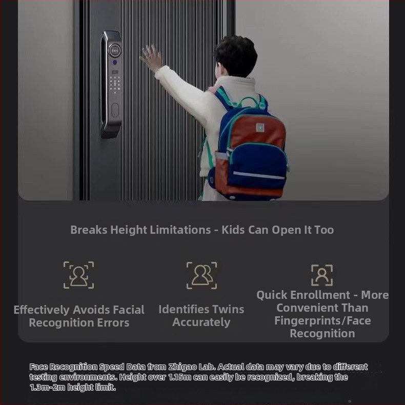 3D arcfelismeréses intelligens ajtózár, 100 ujjlenyomat tárhely, távoli videó interkom, látható macska szem, akár 100000 feloldás