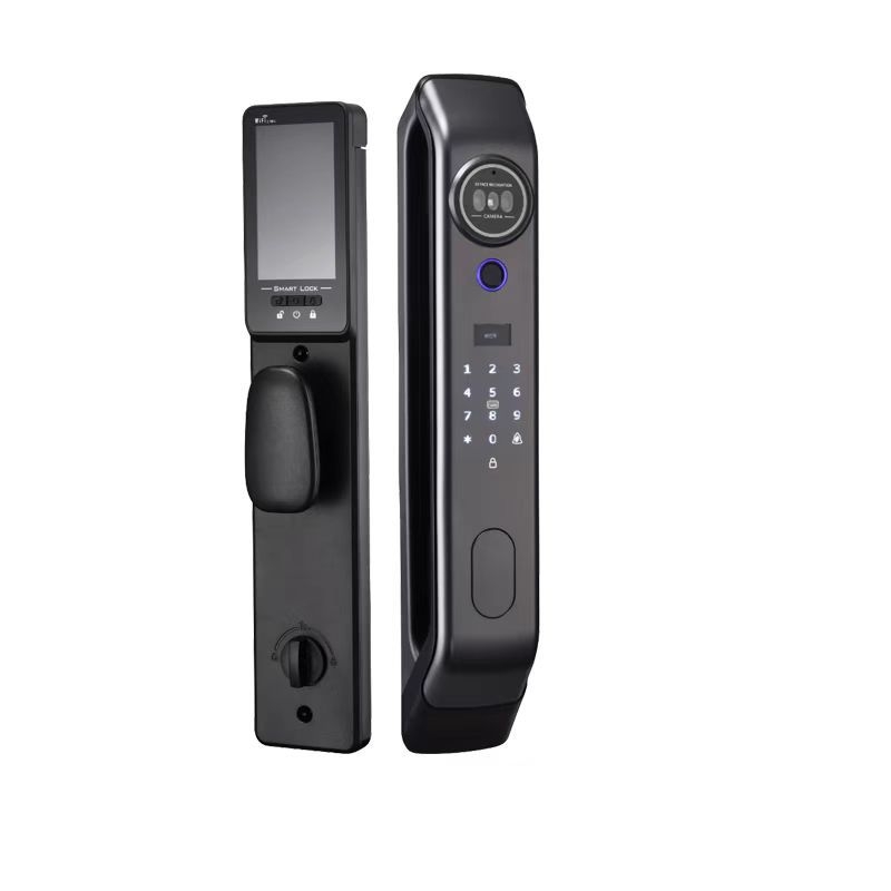 3D arcfelismeréses intelligens ajtózár, 100 ujjlenyomat tárhely, távoli videó interkom, látható macska szem, akár 100000 feloldás