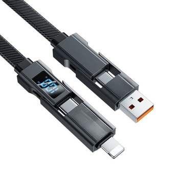 4-в-1 кабел за данни с бързо зареждане – Lightning и Type-C, двуразклонен дизайн, 100W, цинкова сплав