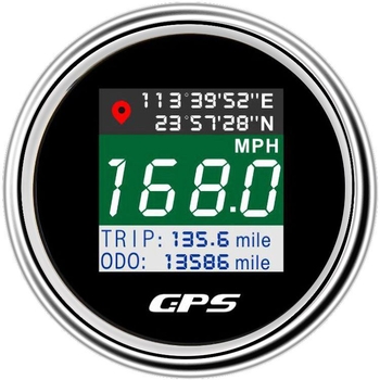Speedometer GPS pentru mașini, camioane, nave și ambarcațiuni | Model DYZK-1012, 12V/24V universal, oțel inoxidabil 316 + ABS, 105 g