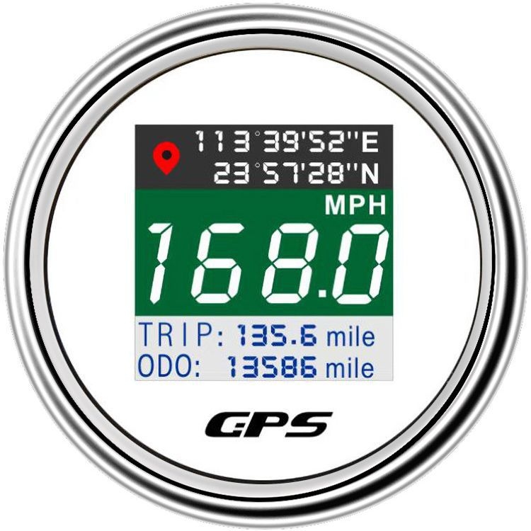 Speedometer GPS pentru mașini, camioane, nave și ambarcațiuni | Model DYZK-1012, 12V/24V universal, oțel inoxidabil 316 + ABS, 105 g