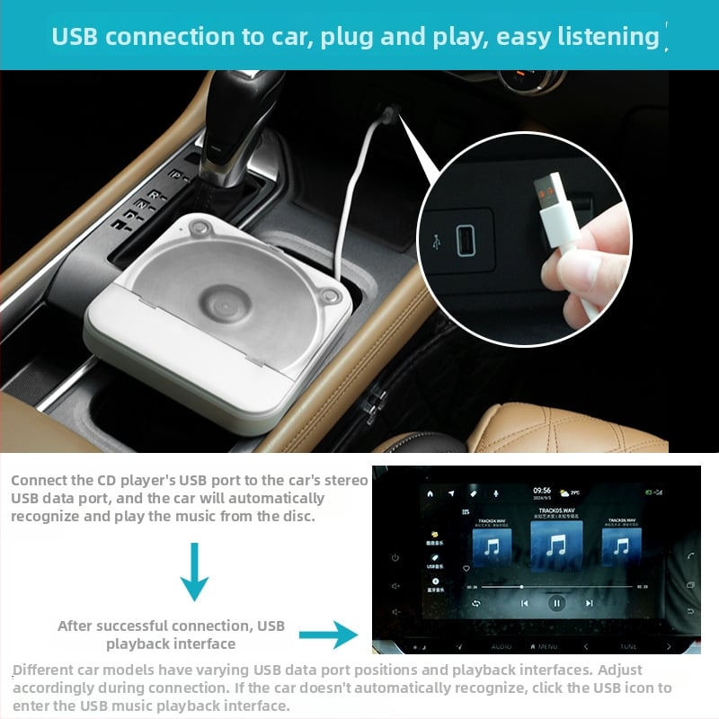 Autó CD lejátszó KC-606, CD lejátszás, 5V, ABS ház, tálcás lemezbetöltő mechanizmus