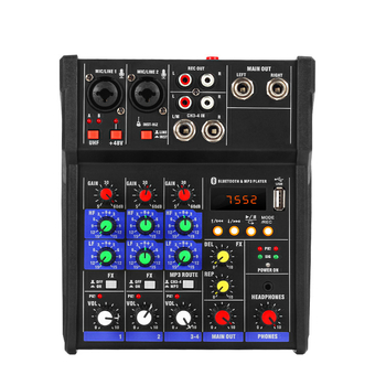 Mixer cu 2 canale cu amplificator încorporat și Bluetooth, sistem microfon KTV, bandă de frecvențe 100 Hz–20 kHz, SNR ≥70 dB