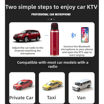 Bezdrôtový automobilový karaoke mikrofón, model Q1 — Bluetooth 5.0, vstavaná batéria 300–500 mAh, frekvenčný rozsah 100 Hz–20 kHz, SNR ≥85 dB