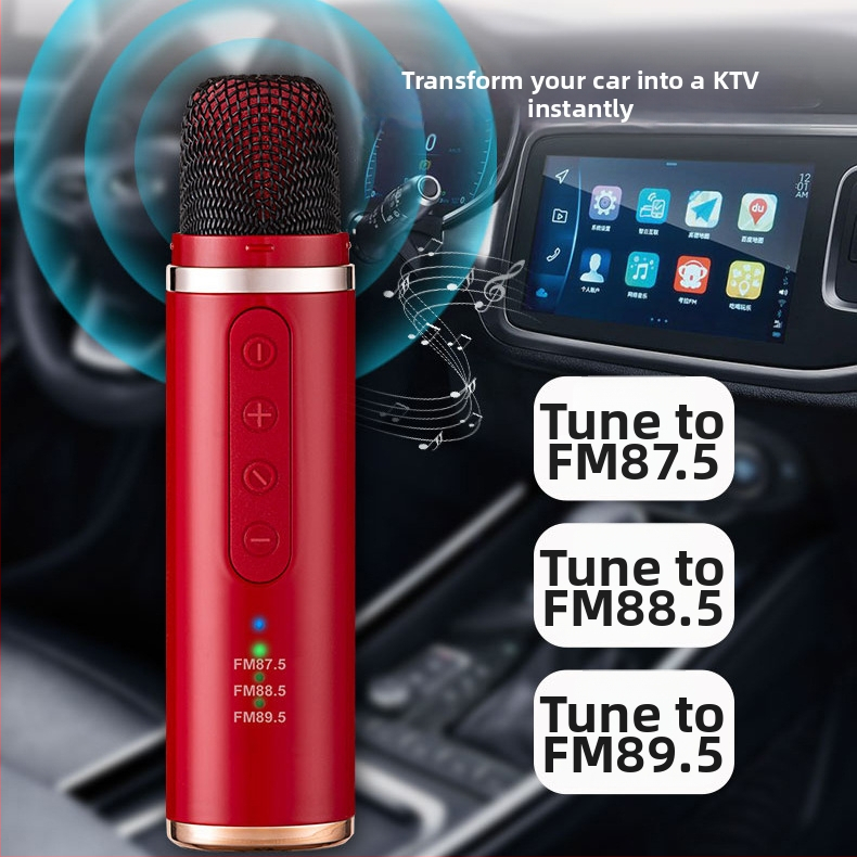 Bezdrôtový automobilový karaoke mikrofón, model Q1 — Bluetooth 5.0, vstavaná batéria 300–500 mAh, frekvenčný rozsah 100 Hz–20 kHz, SNR ≥85 dB