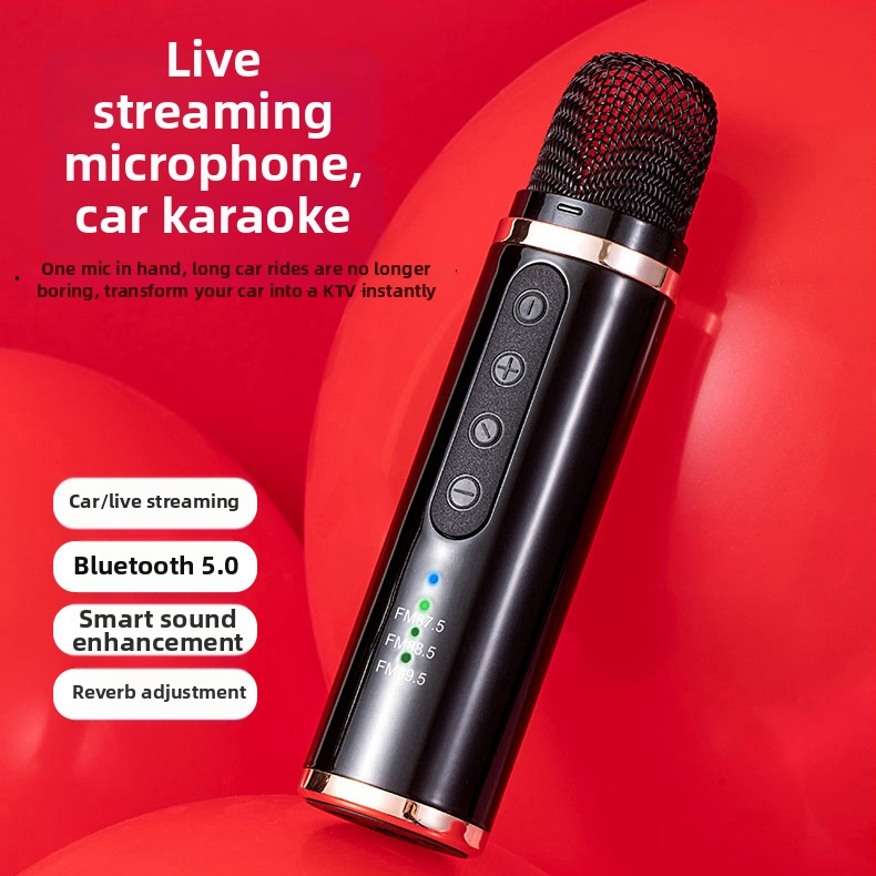 Bezdrôtový automobilový karaoke mikrofón, model Q1 — Bluetooth 5.0, vstavaná batéria 300–500 mAh, frekvenčný rozsah 100 Hz–20 kHz, SNR ≥85 dB
