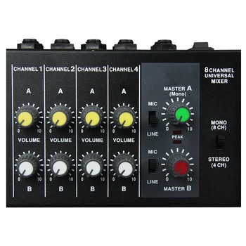 8-kanálový mixér Mix428 s mikrofónovým reverberátorom, rozšírenie mikrofónu, 6,5 mm rozhranie, napájanie 12V, model 4/8