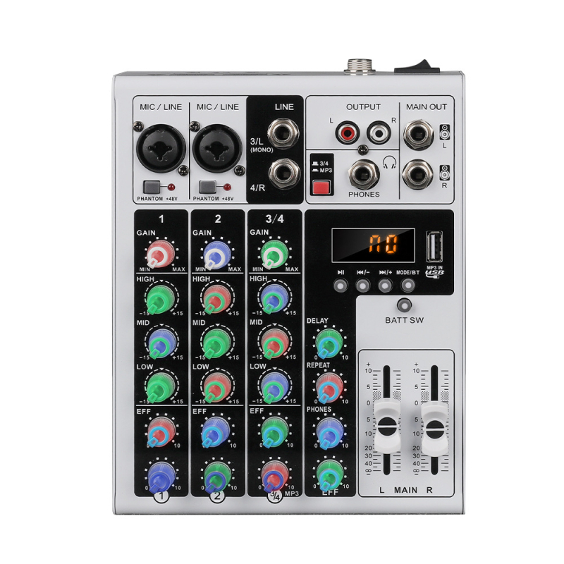 Mixer Bluetooth Yaflt pentru karaoke, cu efect de reverber, 4 canale