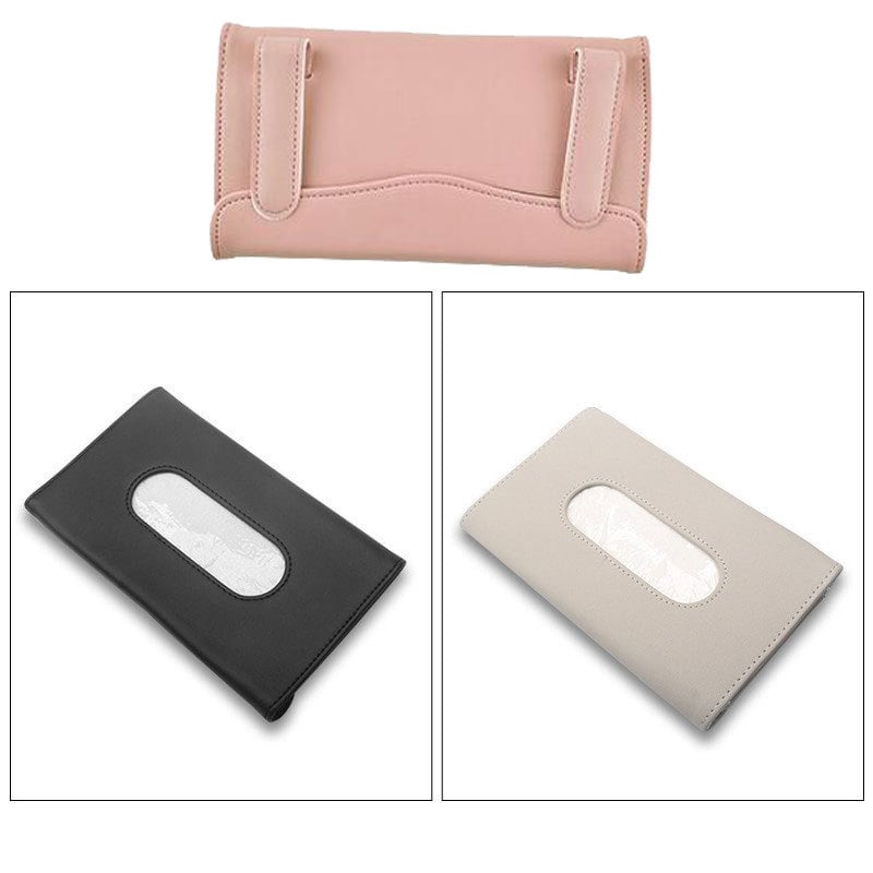 Δερμάτινο κουτί χαρτοπετσετών αυτοκινήτου με κρεμαστή θήκη για χαρτοπετσέτες — για ηλιοπροστασία και καθίσματα — Guo Wei, διάρκεια ζωής 3 ετών