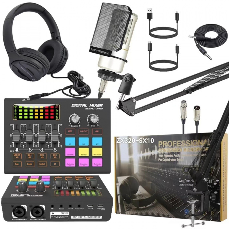 Kétcsatornás 48V keverő beépített hangkártyával — SX10 ZX320 vezeték nélküli mikrofon készlet mobil élő közvetítéshez