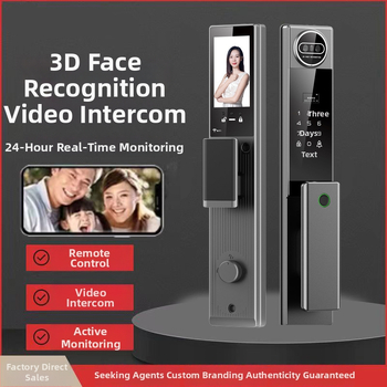 Okos ajtózár arcfelismeréssel, ujjlenyomattal és jelszóval — 100 ujjlenyomat tárolás, >1 000 000 feloldás, <0,1 s olvasási idő, 1:N egyeztetés, -40°C-tól 70°C-ig működési hőmérséklet