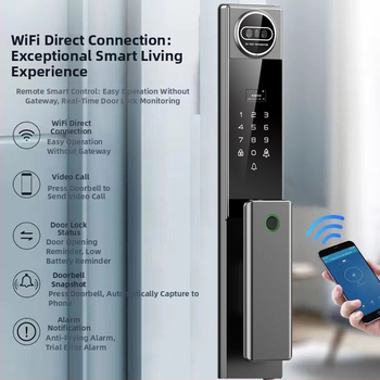 Okos ajtózár arcfelismeréssel, ujjlenyomattal és jelszóval — 100 ujjlenyomat tárolás, >1 000 000 feloldás, <0,1 s olvasási idő, 1:N egyeztetés, -40°C-tól 70°C-ig működési hőmérséklet