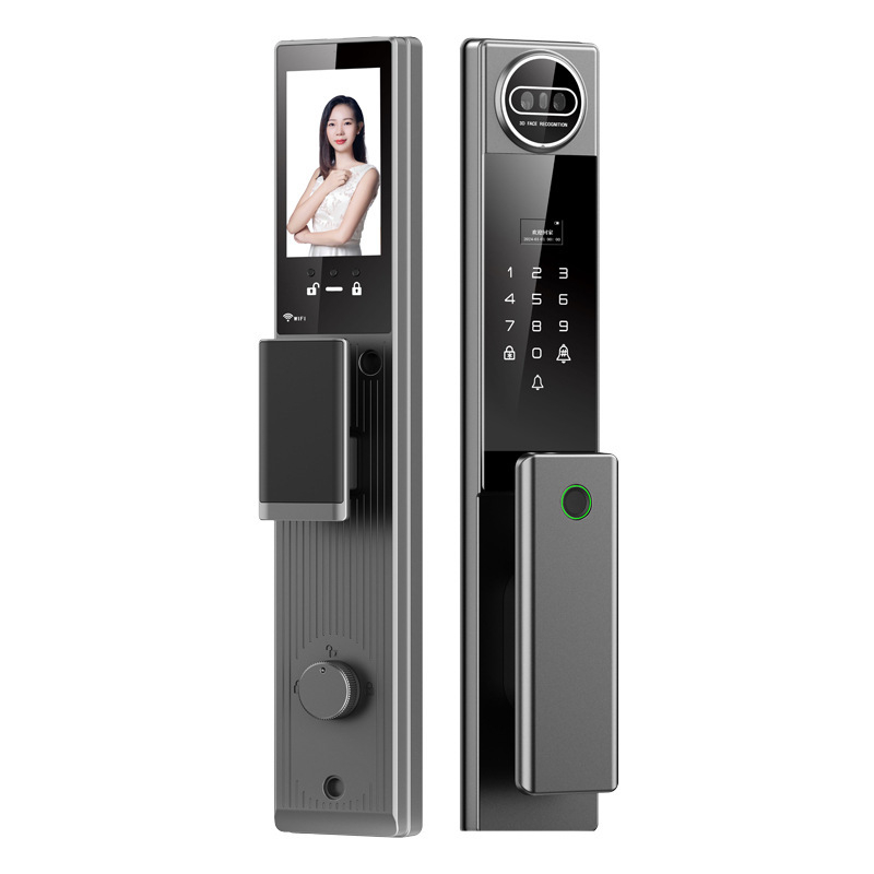 Okos ajtózár arcfelismeréssel, ujjlenyomattal és jelszóval — 100 ujjlenyomat tárolás, >1 000 000 feloldás, <0,1 s olvasási idő, 1:N egyeztetés, -40°C-tól 70°C-ig működési hőmérséklet