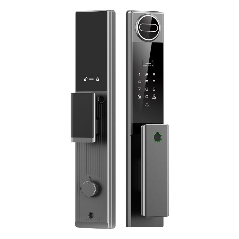 Okos ajtózár arcfelismeréssel, ujjlenyomattal és jelszóval — 100 ujjlenyomat tárolás, >1 000 000 feloldás, <0,1 s olvasási idő, 1:N egyeztetés, -40°C-tól 70°C-ig működési hőmérséklet