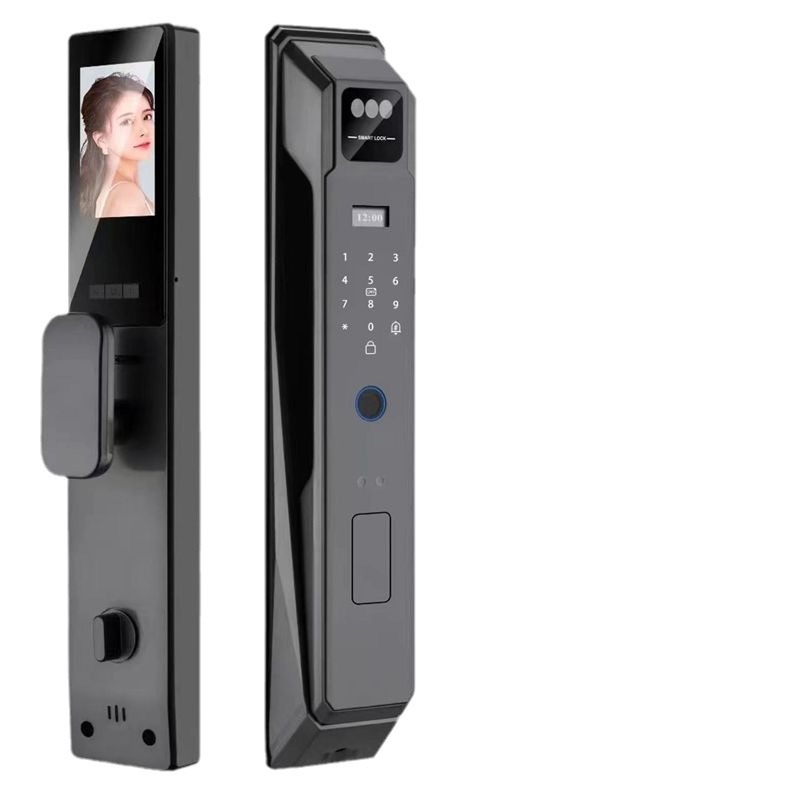 Beltéri okos ajtózár arcfelismeréssel, ujjlenyomat-azonosítással és távoli videóinterkommal — S48 modell, 100 ujjlenyomat-tárolás, >3000 feloldási ciklus, <0,2 s szkennelési idő, 1:N összehasonlítás