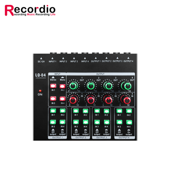 Mini Audio crossover Recordio GAX-LQ04, Kompaktný mixér a viackanálový slúchadlový zosilňovač