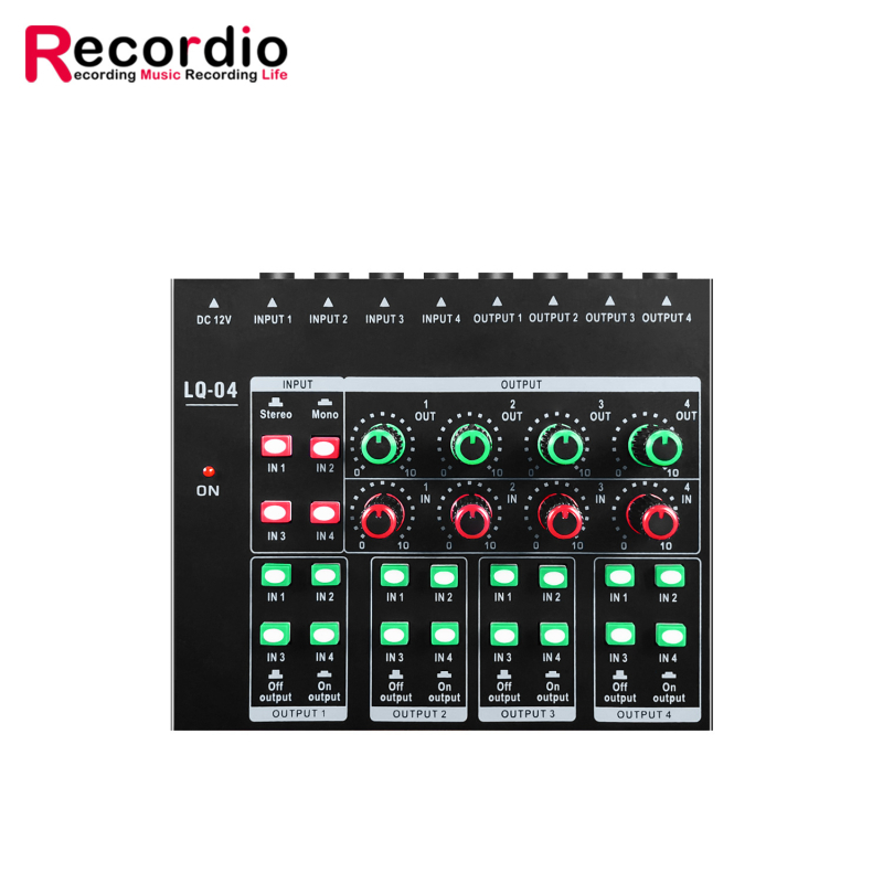 Mini Audio crossover Recordio GAX-LQ04, Kompaktný mixér a viackanálový slúchadlový zosilňovač