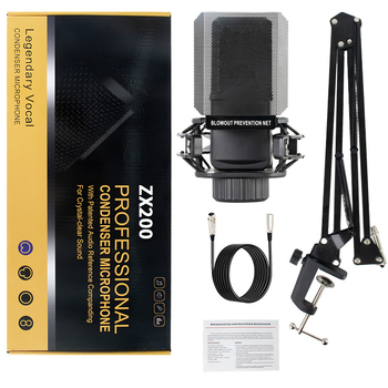 ZX200 kondenzatorski mikrofon s 48V phantom napajanjem, ugrađena zvučna kartica, kompatibilan s karaoke mikserom