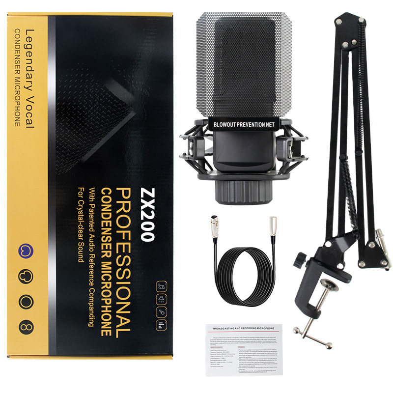 ZX200 kondenzatorski mikrofon s 48V phantom napajanjem, ugrađena zvučna kartica, kompatibilan s karaoke mikserom