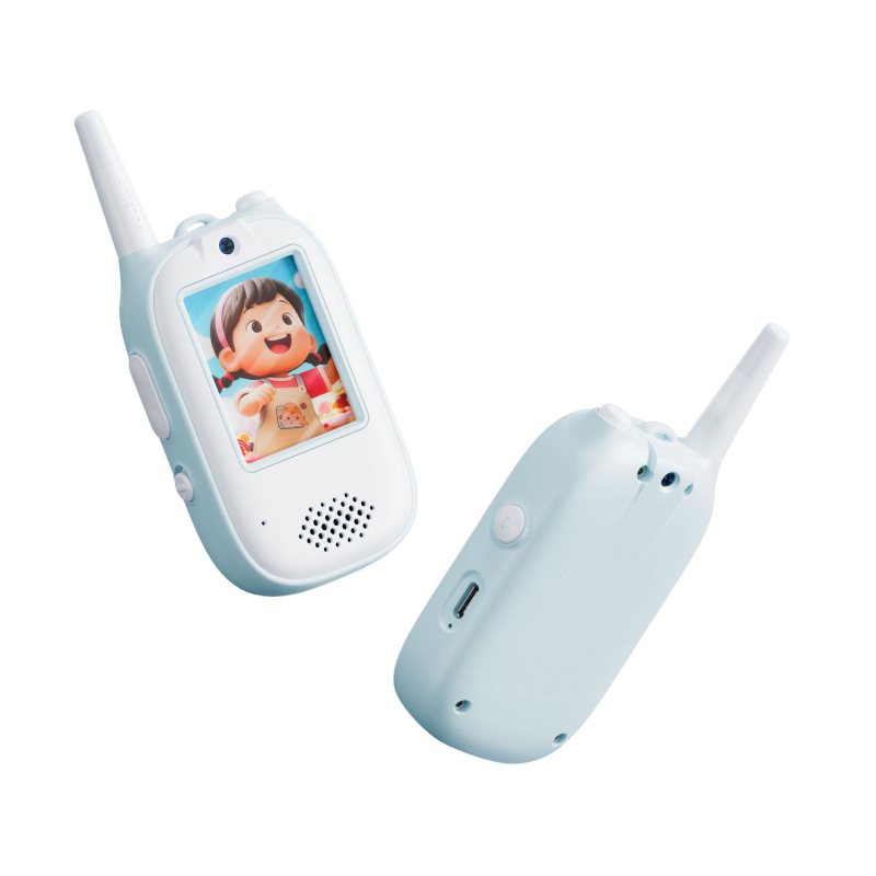 Walkie-talkie video mobil pentru copii cu conversație video, rază 50 m, alimentare USB, baterie încorporată 300–500 mAh