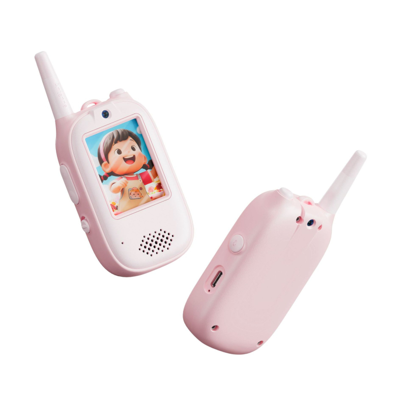 Walkie-talkie video mobil pentru copii cu conversație video, rază 50 m, alimentare USB, baterie încorporată 300–500 mAh