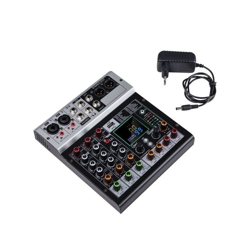 Gerlik mixer Bluetooth cu efect de reverberare pentru karaoke și reprezentații pe scenă – mixer profesional pentru microfoane, 4- și 6-canal