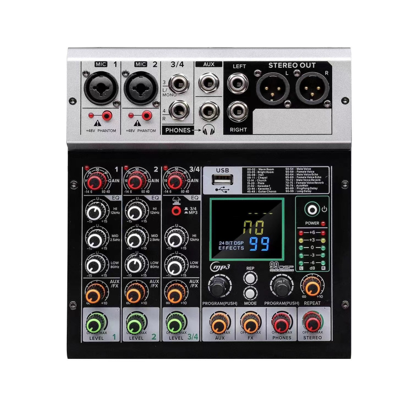 Gerlik mixer Bluetooth cu efect de reverberare pentru karaoke și reprezentații pe scenă – mixer profesional pentru microfoane, 4- și 6-canal