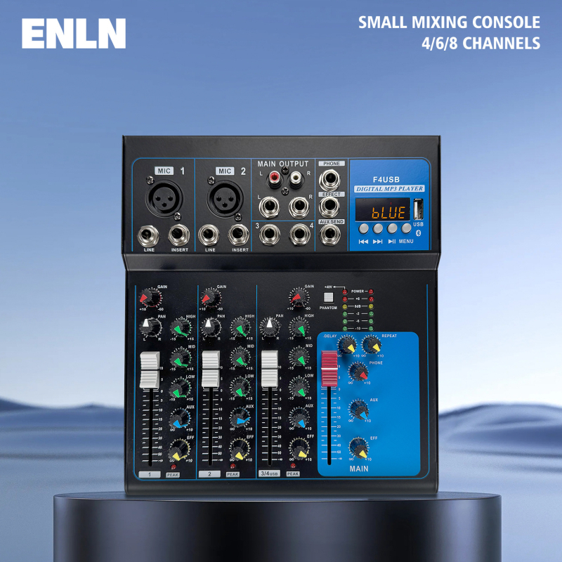 ENLN F4F7 Mixer Mini pentru scenă, spectacole, nunți și conferințe, utilizare casnică — Redare USB și karaoke Bluetooth