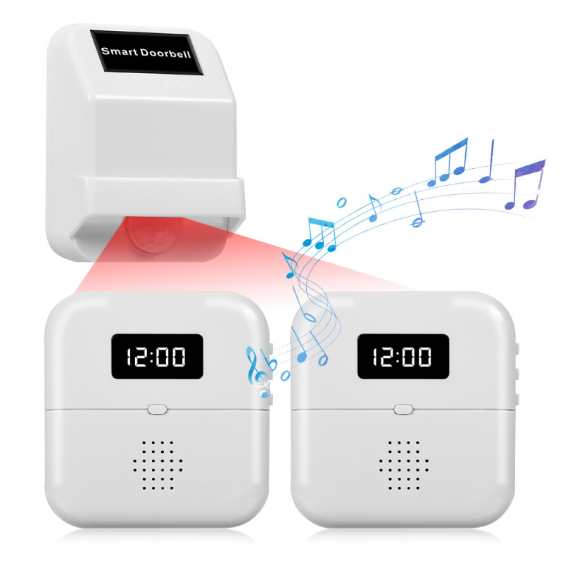 Inteligentni podijeljeni bežični zvono za vrata sa senzorom tijela, visok volumen; 11 jezika + 38 melodija; napajanje USB/struja/baterija; pogodan za trgovinu, skladište, vilu ili kuću