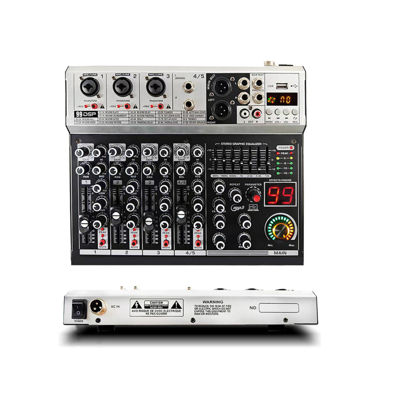 GAX-K7 Mixer profesional cu 7 canale, reverb DSP încorporat 99, Bluetooth pentru karaoke pe scenă, SNR ≥70dB, interval de frecvență 30Hz-15kHz