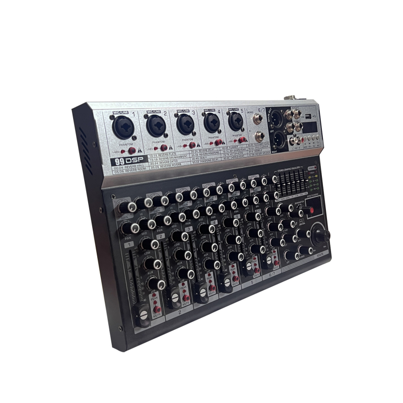 GAX-K7 Mixer profesional cu 7 canale, reverb DSP încorporat 99, Bluetooth pentru karaoke pe scenă, SNR ≥70dB, interval de frecvență 30Hz-15kHz