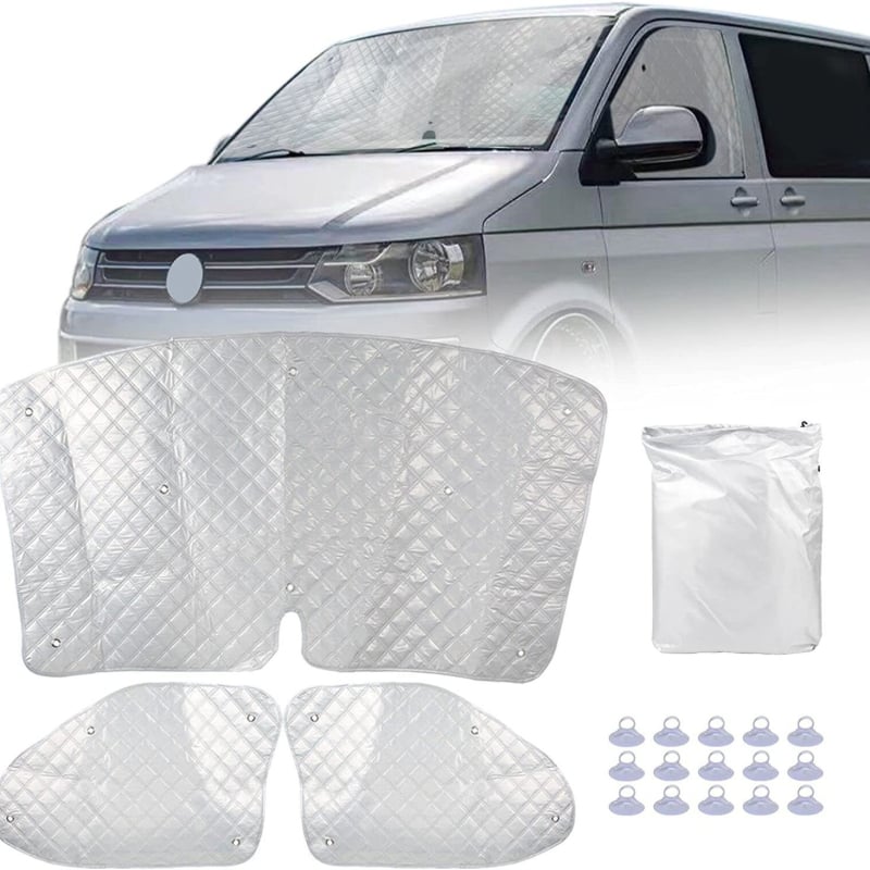 RV set sjenila za vjetrobransko staklo (tri dijela) za VWT5/6, aluminijski film, UV-reflektivno, uklonjivo i jednostavno za sklapanje