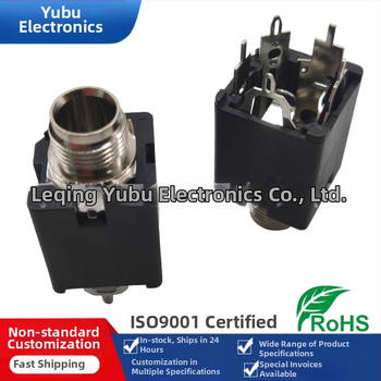 Yufu Electronics 6,35 mm mikrofónový konektor PJ-617, vertikálny kovový plášť, 3-pin plug-in, 2-kanálový audio mikrofónový konektor, napätie 50-440 V