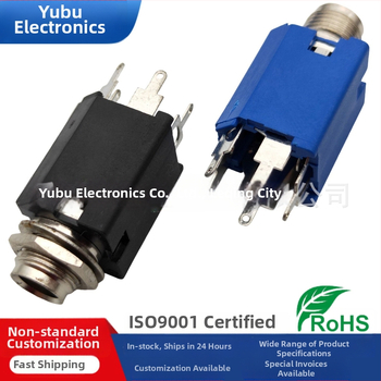 Yufu Electronics 6,35 mm mikrofónový konektor PJ-617, vertikálny kovový plášť, 3-pin plug-in, 2-kanálový audio mikrofónový konektor, napätie 50-440 V