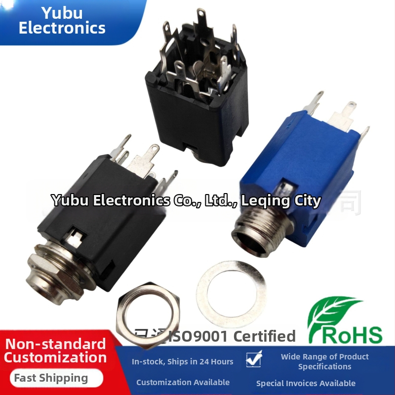 Yufu Electronics 6,35 mm mikrofónový konektor PJ-617, vertikálny kovový plášť, 3-pin plug-in, 2-kanálový audio mikrofónový konektor, napätie 50-440 V