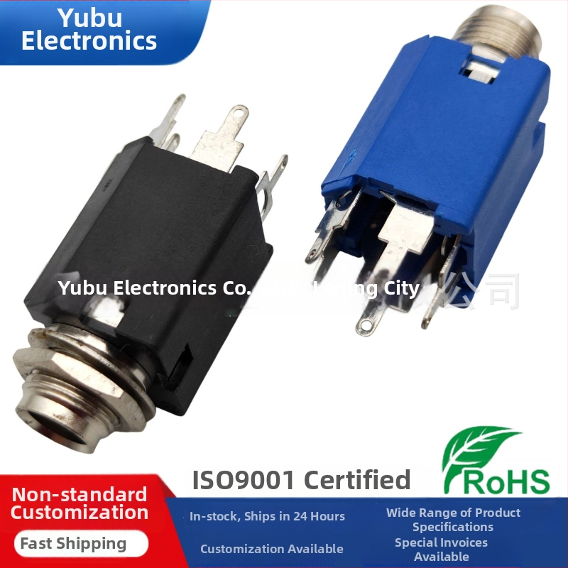 Yufu Electronics 6,35 mm mikrofónový konektor PJ-617, vertikálny kovový plášť, 3-pin plug-in, 2-kanálový audio mikrofónový konektor, napätie 50-440 V