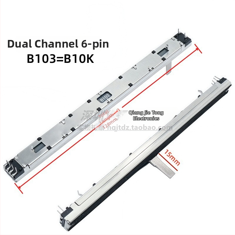 Dvojkanálový Push-Pull potenciometrový fader, 10K, A/B priebeh, pre mixér