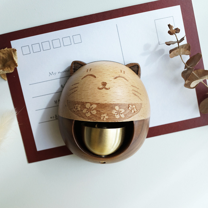 Clopoțel de ușă cu pisică norocoasă, stil japonez, metal, gravură, marcă Wu Mu, cadou pentru casa nouă