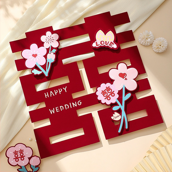 Svadobný nálep na dvere a okno – motív Dvojnásobné Šťastie, dekorácia pre novomanželov, flocking materiál, Feixunfei značka