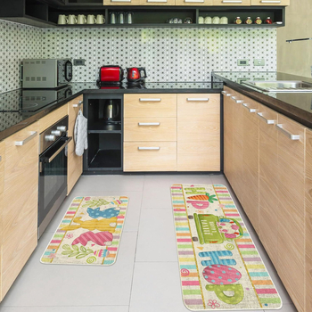 Konyha- és előszoba padlótakaró készlet – téglalap alakú, poliészter, cartoon print, mosható