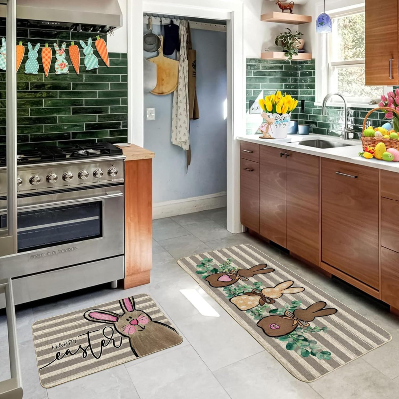 Konyha- és előszoba padlótakaró készlet – téglalap alakú, poliészter, cartoon print, mosható