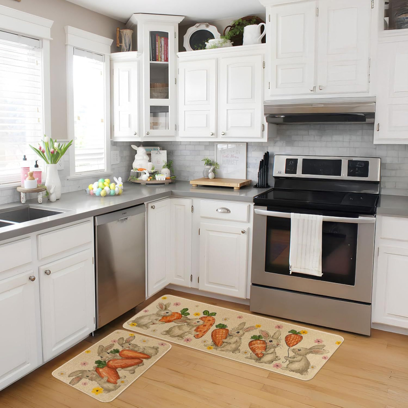 Konyha- és előszoba padlótakaró készlet – téglalap alakú, poliészter, cartoon print, mosható